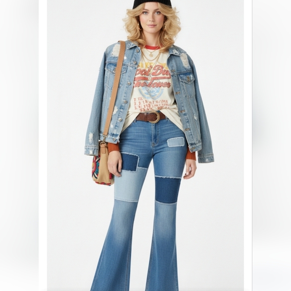 Hollister Denim - Hollester Denim Patchwork Retro Hippie Flare Jeans Sz 27